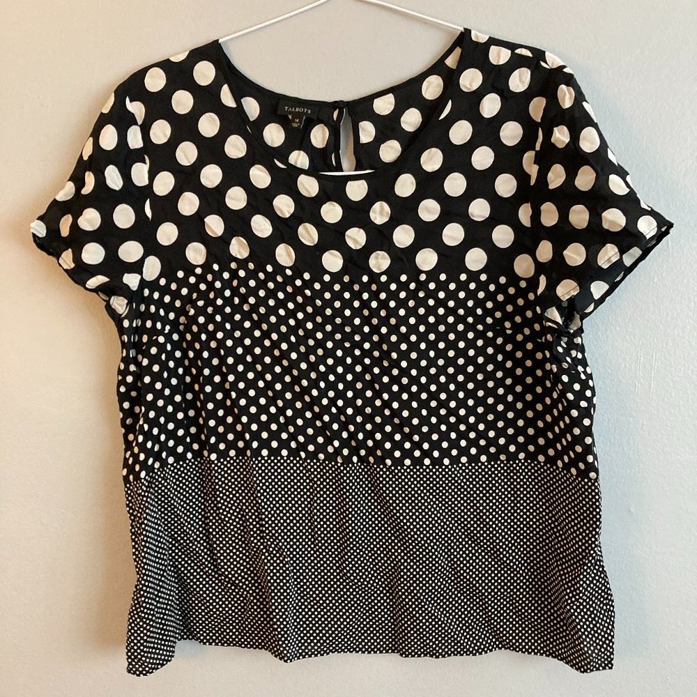 Talbots Black and White Polka Dot Short Sleeve Blouse